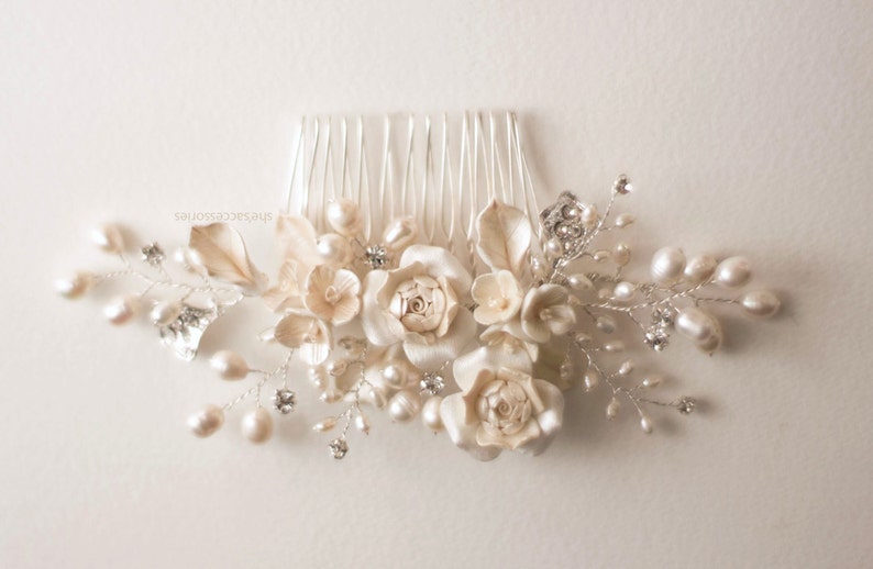 Bridal hair comb. Vine flower pearl hair comb. Wedding decorative combs. Pearl hair comb. Bridal accessories. image 3