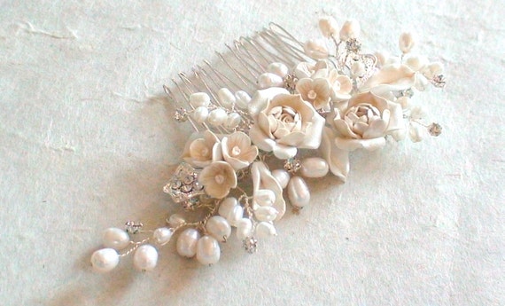 Bridal Hair Comb Flower Pearl Decorative Combs Wedding Head Etsy