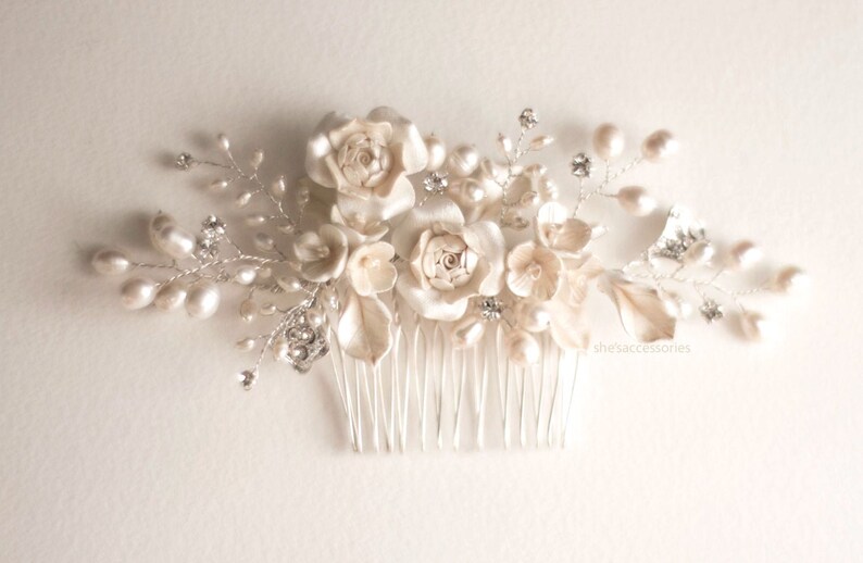 Bridal hair comb. Vine flower pearl hair comb. Wedding decorative combs. Pearl hair comb. Bridal accessories. image 2