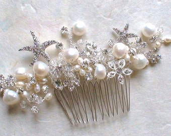 Starfish Bridal Hair Comb. Starfish hair Accessories. Bridal Decorative Combs. Beach Wedding. Crystal hair comb. Wedding Hair accessories.