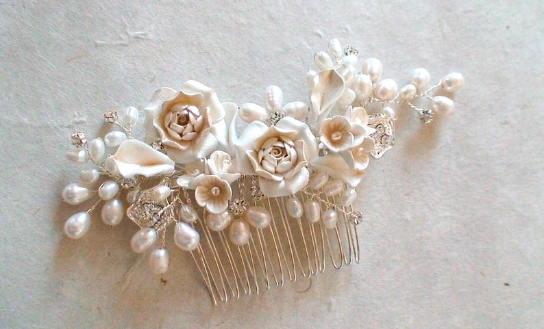 Bridal hair comb. Vine flower pearl hair comb. Wedding decorative combs. Pearl hair comb. Bridal accessories. image 4