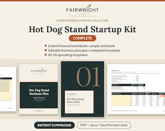 Hot Dog Stand Startup Kit, Business Plan Template, Financial Spreadsheet, Break-Even, Cash Flow, 18 Food Cart Templates