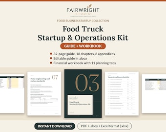 Food Truck Startup & Operations Kit, Food Truck Business Plan Template, Financial Workbook, Startup Budget, Break Even, Checklists