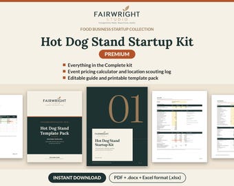 Hot Dog Stand Startup Kit Premium, Editable Guide, Financial Workbook, Business Plan, 18 Templates, Event Pricing, Location Log