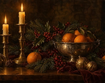 Christmas Frame TV Art | Candlelit Christmas Table | Vintage Painting 4K Download