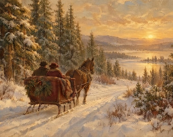 Christmas Frame TV Art | Sleigh Ride | Vintage Painting 4K Download