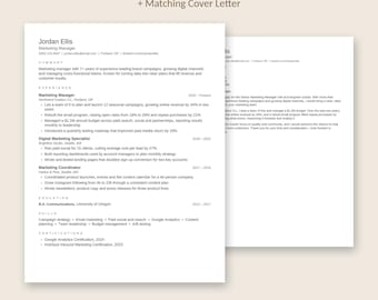 Minimal Resume Template with Cover Letter | ATS Friendly | Word and Google Docs