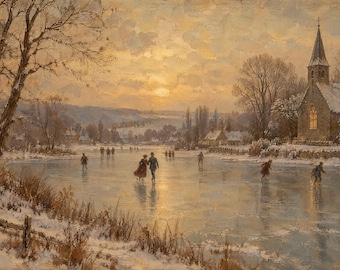 Christmas Frame TV Art | Skaters on the Pond | Vintage Painting 4K Download