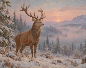 Christmas Frame TV Art | Winter Stag | Vintage Painting 4K Download