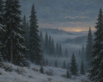 Christmas Frame TV Art | Blue Hour Pine Forest | Vintage Painting 4K Download