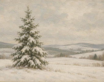 Christmas Frame TV Art | Lone Winter Tree | Vintage Painting 4K Download