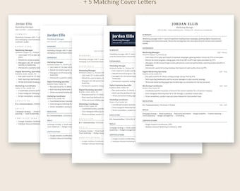 5 Resume Templates Bundle with Cover Letters | ATS Friendly | Word and Google Docs