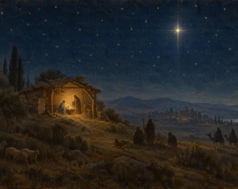 Christmas Frame TV Art | Starry Nativity | Vintage Painting 4K Download