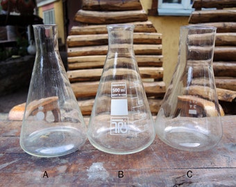 Vintage glass medical bottle, Chemical clear flask, jar, Laboratory transparent beaker, Test tubes, Apothecary vase - b7