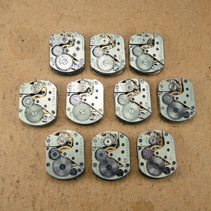 Small watch movements - Tiny rectangular watch mechanism - Cuff links supplies - Steampunk jewelry findings - c112