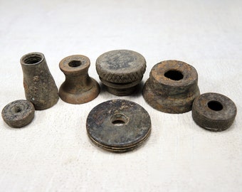 Antique Brass Finding, Ancient Small Caps, Hardware Parts, Small Bushing, Primitive Parts Something - Dig Finds - set of 7 - a271