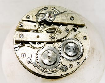 Antique brass pocket watch movement, Big gold watch mechanism, Steampunk finding - c63