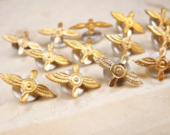 1950s aviation brass buttons Soviet set of 35 Aeroflot button Wings and propeller Military button Steampunk Mens Gift Pilots metal buttons
