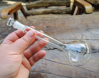 Vintage small glass medical bottle with stopper, Chemical clear flask, Jar, Laboratory transparent beaker, Test tubes, Apothecary vase - b11