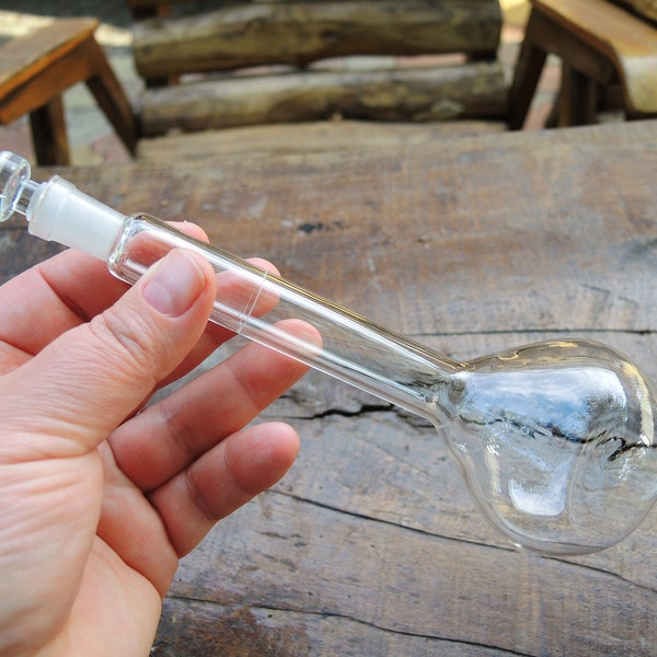 Vintage small glass medical bottle with stopper, Chemical clear flask, Jar, Laboratory transparent beaker, Test tubes, Apothecary vase - b11