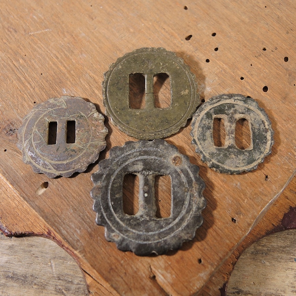 Antique Huge Brass Buttons - Dig Finds - Connector, escutcheon, plate - set of 4 - b14