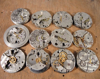 Vintage watch movements, Round Watch mechanism, Mechanical Wrist Watch Parts - set of 12 - c35