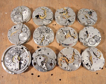 Vintage watch movements, Mechanical Wrist Watch Parts, Round Watch mechanism - set of 12 - c34