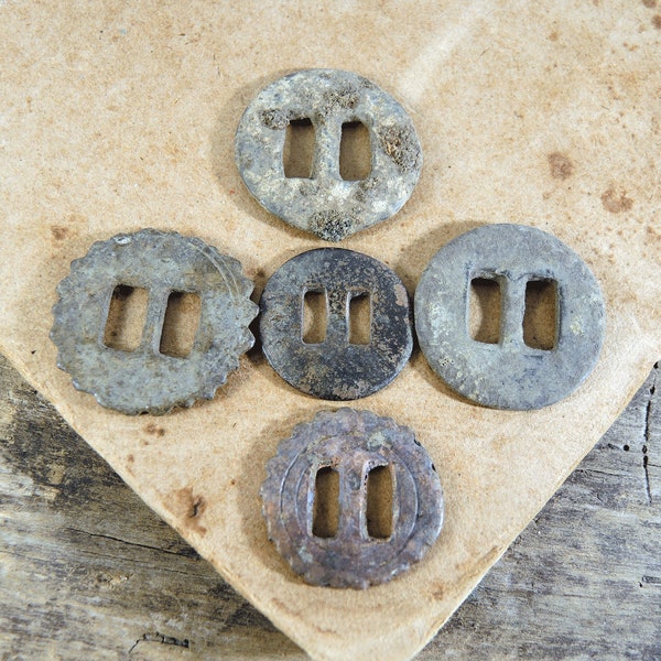 Antique Huge Brass Button - Ancient buckle, plate, connector - Horse harness parts -  set of 5 - b31