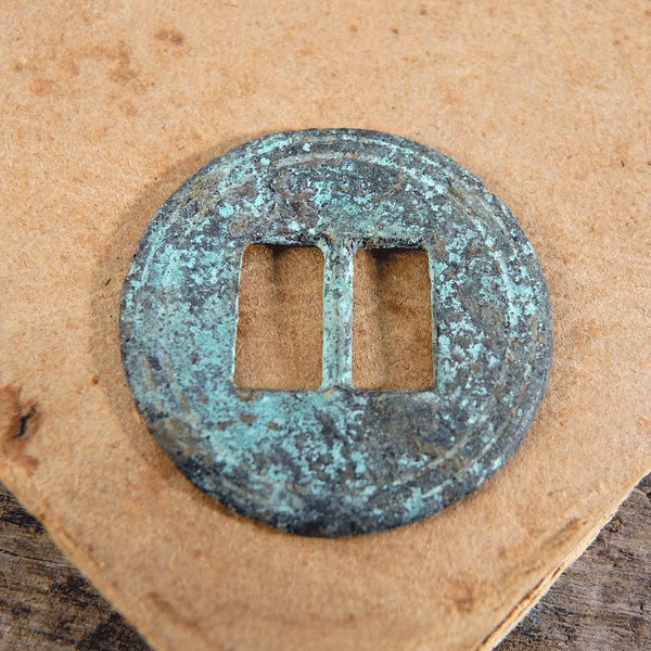 Antique Round Buckle - Huge Brass Button, connector, plate - Ancient Horse Harness Part - b85