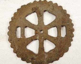 Antique Huge Brass Button, Large Bronze Wheel, Big Plate, Ancient Connector, Harness buckle, Ornate Bronze Escutcheon, Rustic Decoration