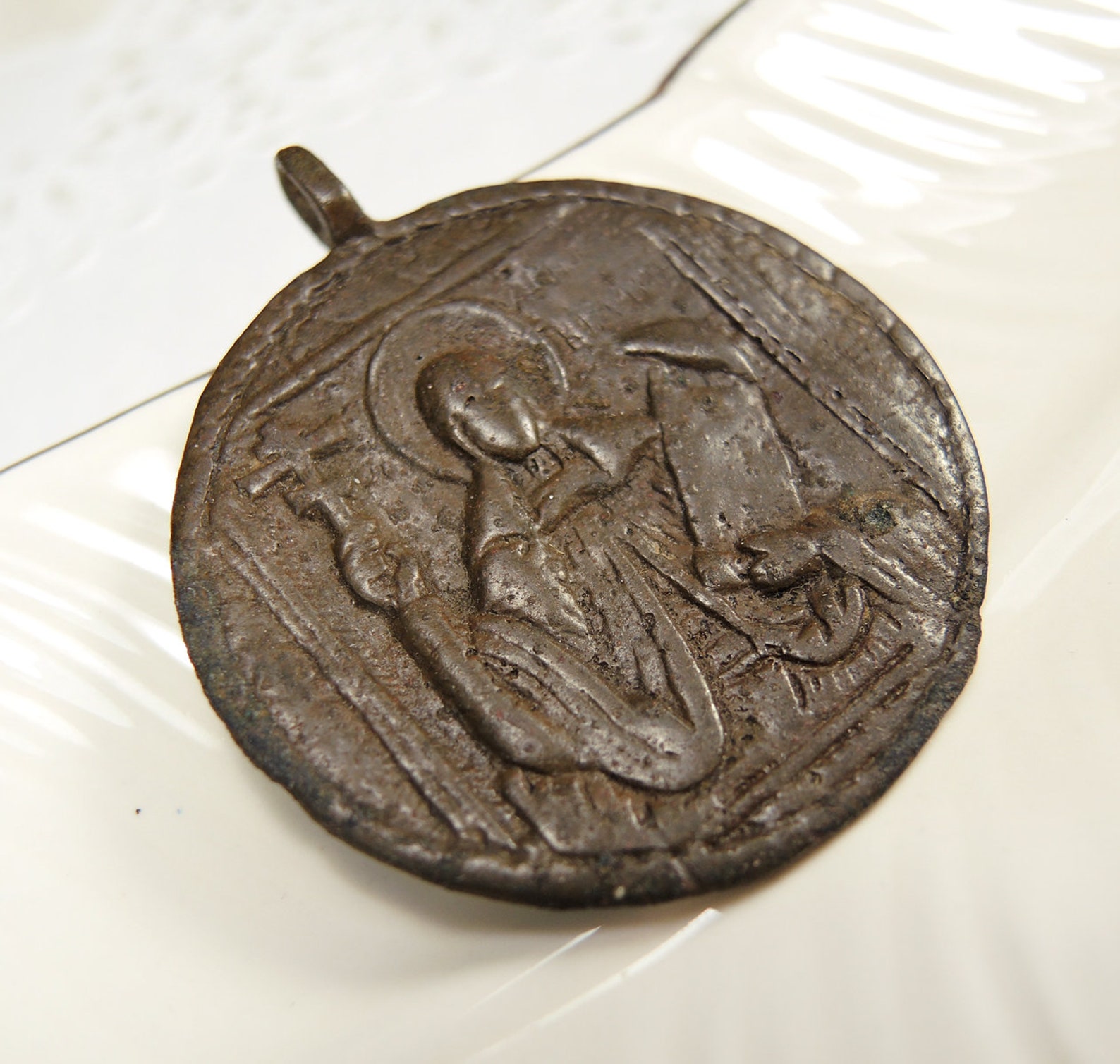 Antique Large Medallion Christian Brass Pendant Ancient Etsy