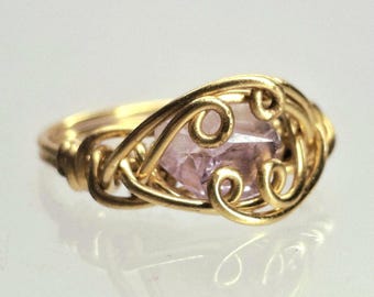 New Jersey Amethyst Crystal Ring, Gold Brass, Handmade, Wire Wrapped, NJ Mineral Jewelery