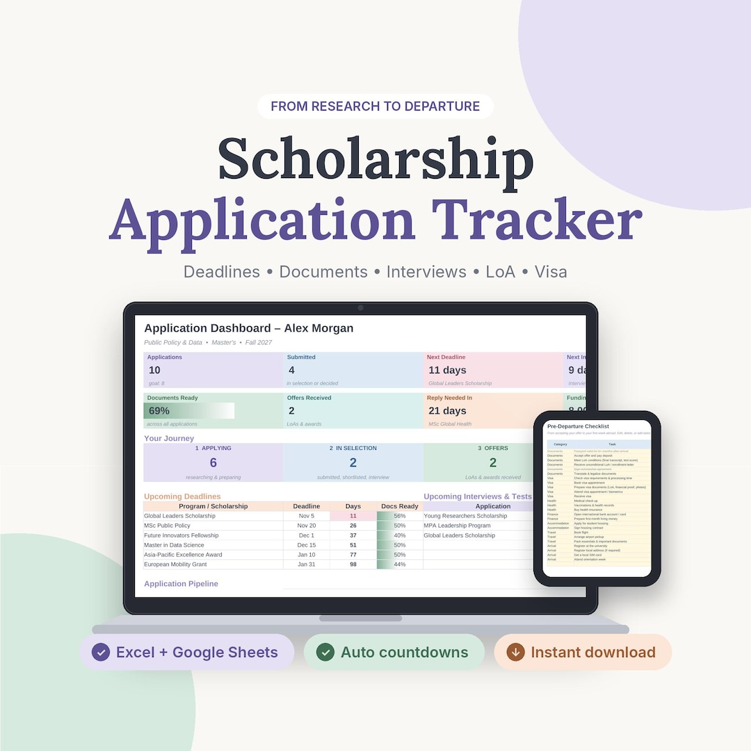 Scholarship Tracker Spreadsheet, Study Abroad Planner, Interview & Visa ...