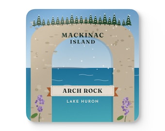 Mackinac Island Arch Rock Coaster Set of 4, Four Identical Coasters, Lake Huron Michigan Gift, High-Gloss MDF Top with Cork Back