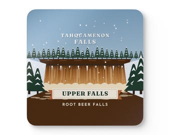 Tahquamenon Falls Coaster Set of 4, Four Identical Upper Falls Coasters, Upper Peninsula Michigan Gift, High-Gloss MDF Top with Cork Back