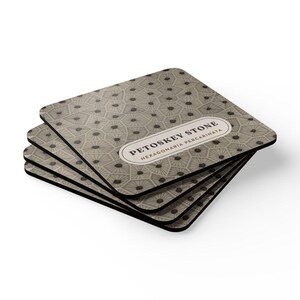 Petoskey Stone Coaster Set of 4, Four Identical Fossil Coral Pattern Coasters, Michigan State Stone Gift, High-Gloss MDF Top with Cork Back image 2