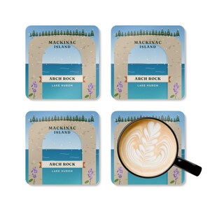 Mackinac Island Arch Rock Coaster Set of 4, Four Identical Coasters, Lake Huron Michigan Gift, High-Gloss MDF Top with Cork Back image 5