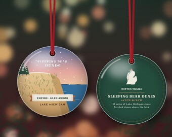 Sleeping Bear Dunes Christmas Ornament, Lake Michigan and Manitou Islands, Northern Michigan Dune Gift, Double Sided Metal