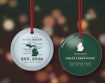 New Home in Michigan Ornament 2026, Michigan Map Housewarming Gift, Moving Gift, Double Sided Metal Christmas Ornament