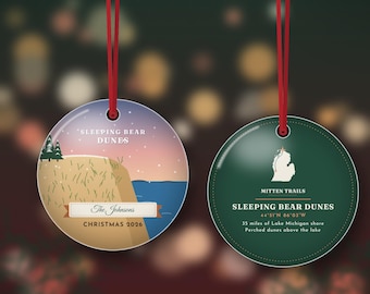 Sleeping Bear Dunes Ornament 2026, Personalized Family Name Christmas Ornament, Lake Michigan Gift, Double Sided Metal