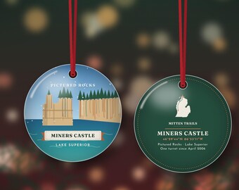 Pictured Rocks Christmas Ornament, Miners Castle and Lake Superior Cliffs, Upper Peninsula Gift, Double Sided Metal