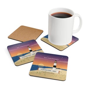 Big Sable Point Lighthouse Coaster Set of 4, Four Identical Coasters, Ludington Michigan Gift, High-Gloss MDF Top with Cork Back image 4