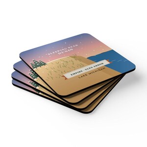 Sleeping Bear Dunes Coaster Set of 4, Four Identical Coasters, Lake Michigan Dune and Manitou Islands, High-Gloss MDF Top with Cork Back image 2