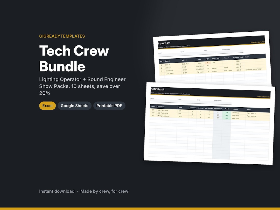 Tech Crew Bundle | Lighting Operator + Sound Engineer Show Packs | DMX ...