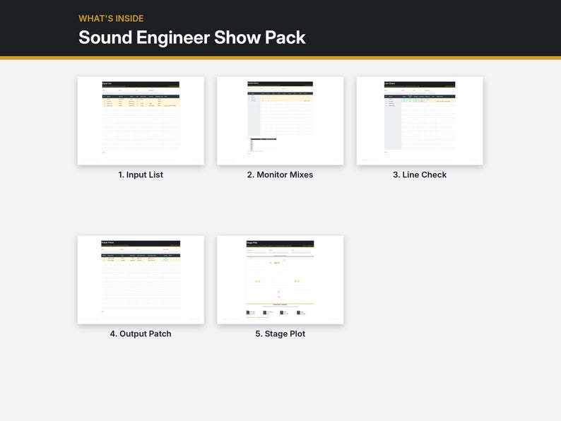 Production Line Layout Excel Sound Engineer Show Pack | Input List, Monitor Mixes, Line Check ...