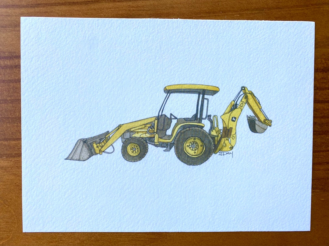 Paint Backhoe Backhoe Print | Watercolor Painting - Etsy