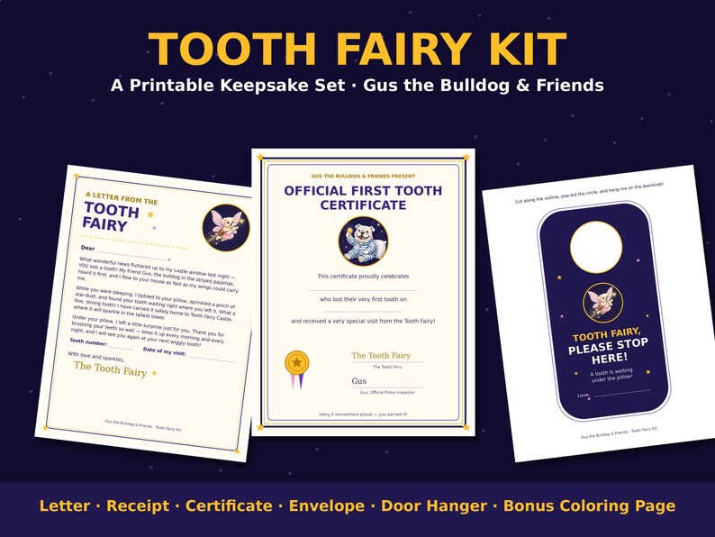 Tooth Fairy Kit Printable — Letter, Receipt, First Tooth Certificate ...