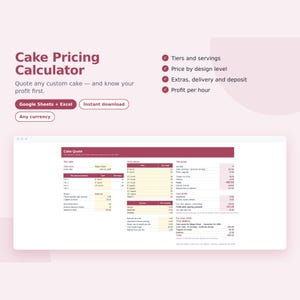 Cake Pricing Calculator Spreadsheet, Custom Cake Quote Template, Tiered Cake Price by Serving, Cake Order Form, Google Sheets & Excel image 1