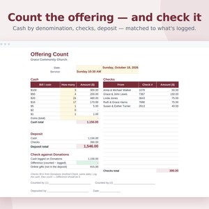 Church Donation & Giving Bundle, 3 Spreadsheets, Tithe and Offering Tracker, Giving Statements, Offering Count, Google Sheets and Excel image 5