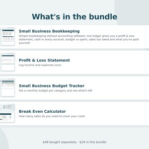 Small Business Bookkeeping Bundle, 4 Spreadsheets, Profit and Loss, Budget, Income Expense Tracker, Cash Flow, Google Sheets & Excel image 2